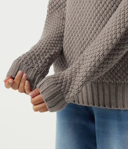Round Neck Dropped Shoulder Long Sleeve Work Sweater