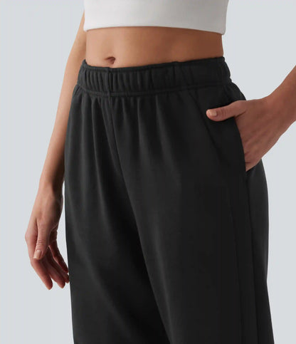 Mid Rise Inner Drawstring Tapered Casual Cotton Sweatpants with Pockets