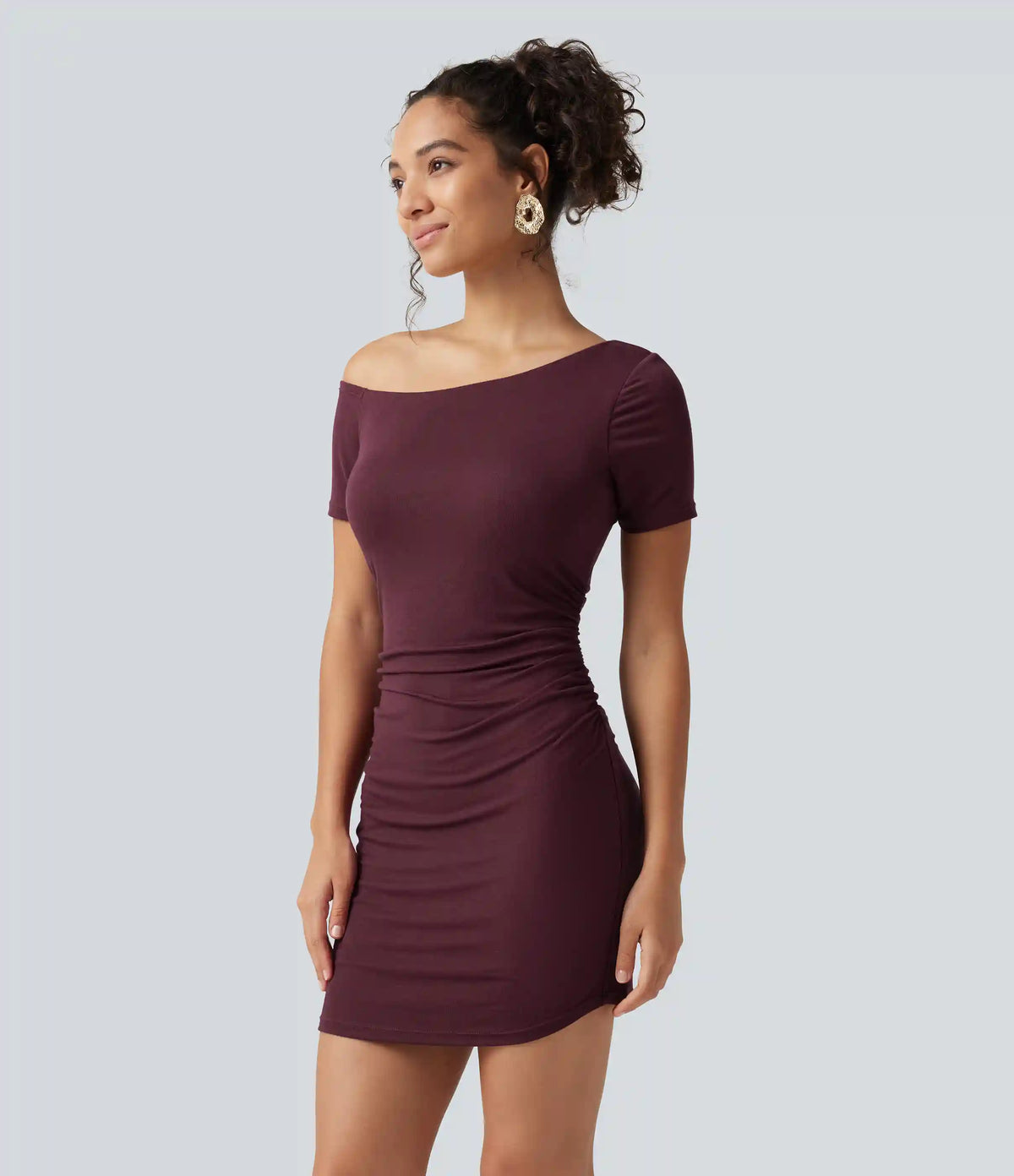 Ribbed One Shoulder Built-in Bra Short Sleeve Bodycon 2-in-1 Mini Casual Dress with Pockets-Easy Peezy Edition