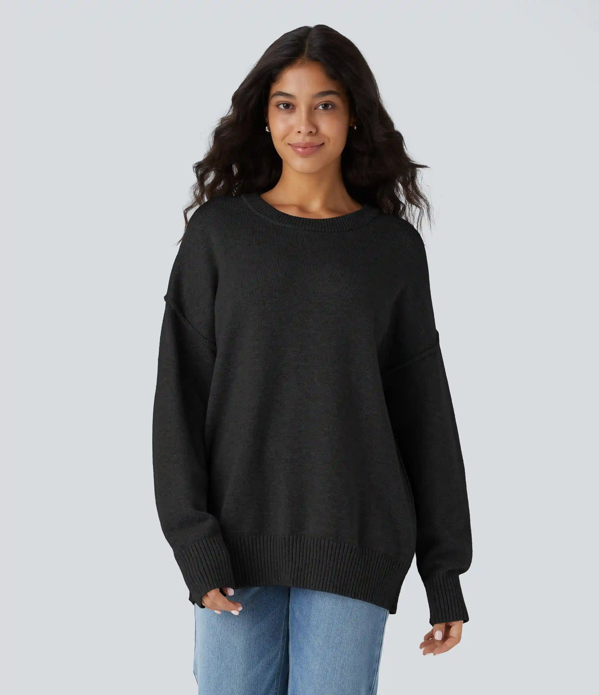 Round Neck Dropped Shoulder Long Sleeve Casual Sweater
