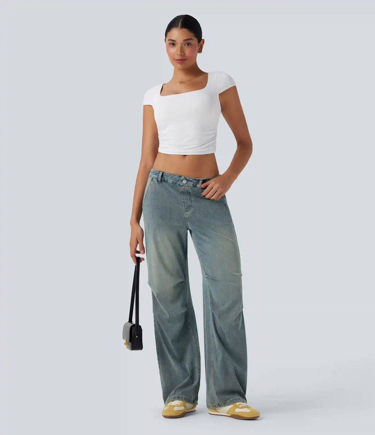 Halara Flex™ Low Rise Adjustable Drawcord Stretchy Knit Casual Parachute Jeans with Multiple Pockets