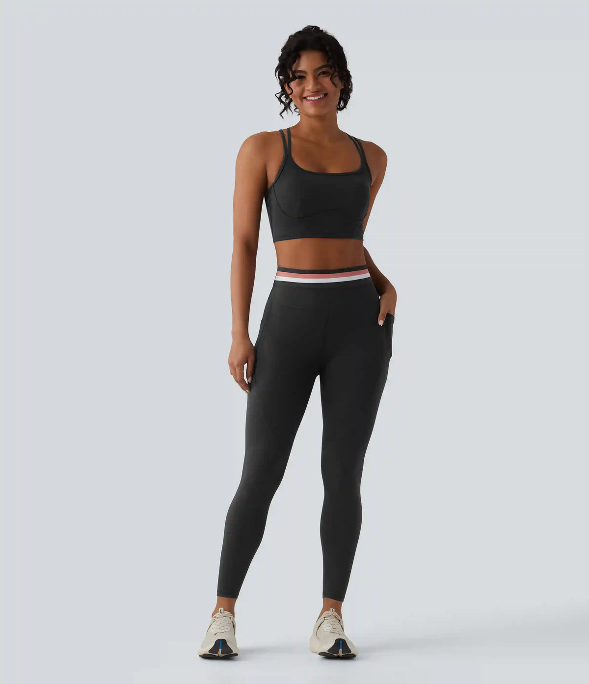 Halara UltraSculpt™ High Waisted Tummy Control Color Block Stripes Workout 7/8 Leggings with Pockets
