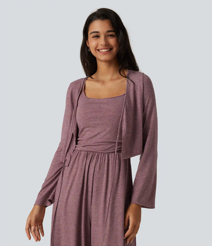 V Neck Tie Front Long Sleeve Casual Top