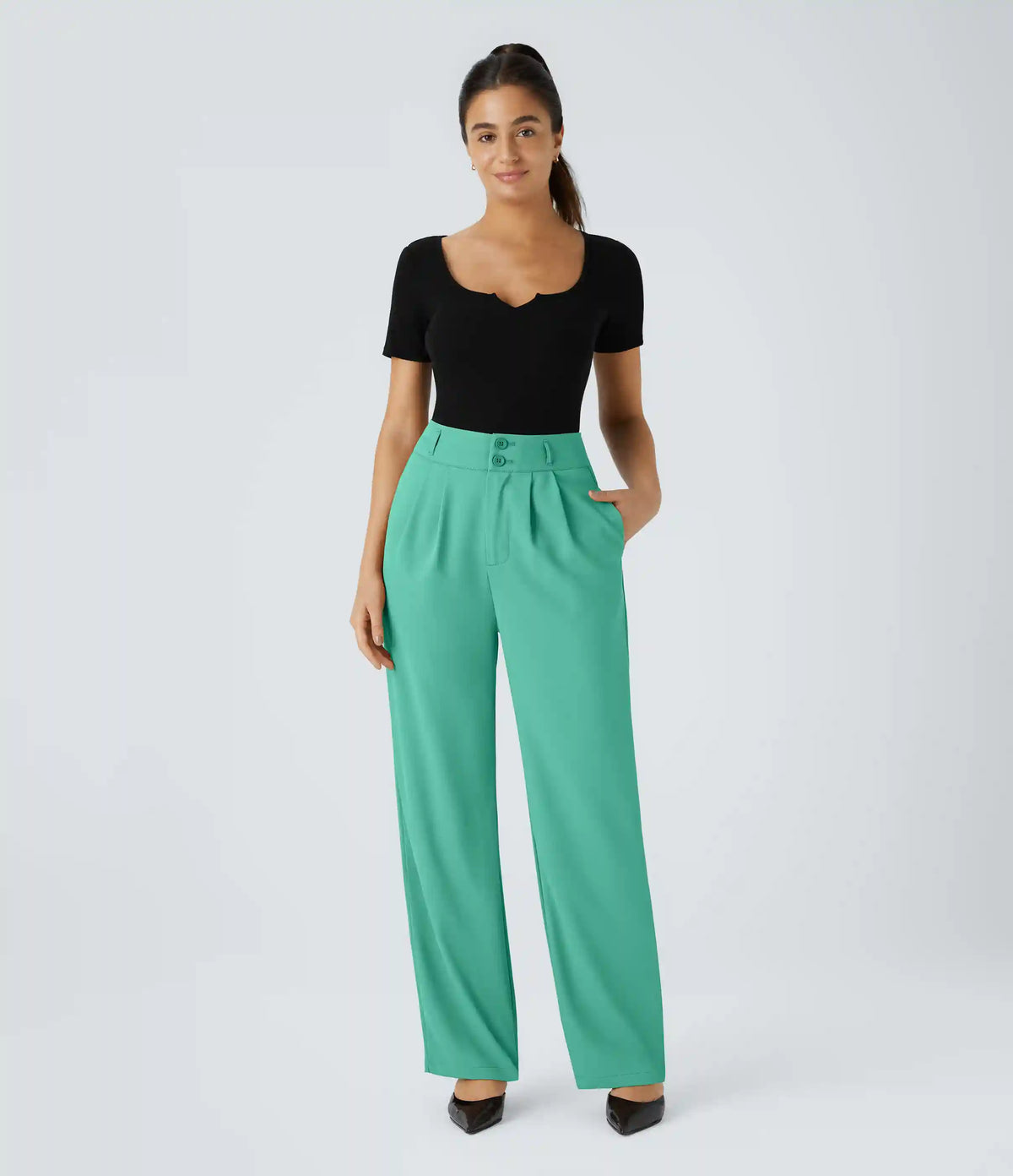 Halara Flex™ High Waisted Zipper Pocket Shirred Straight Leg Work Pants