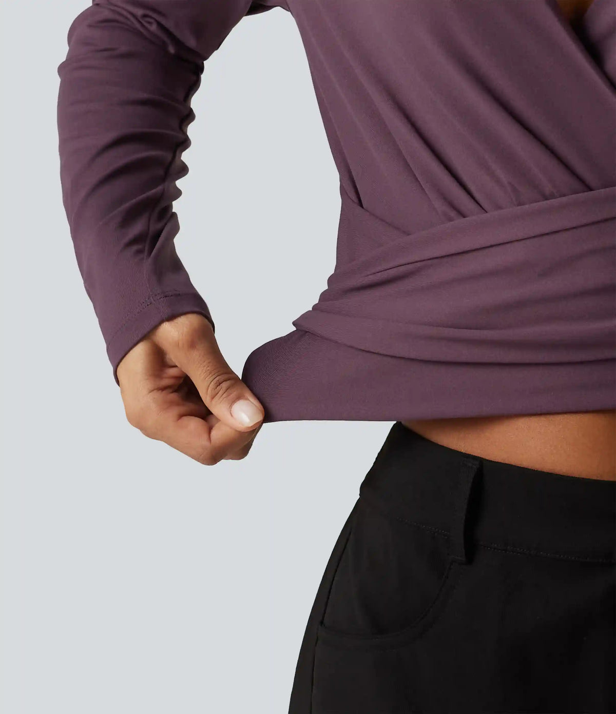 V Neck Long Sleeve Lace Up Work Top
