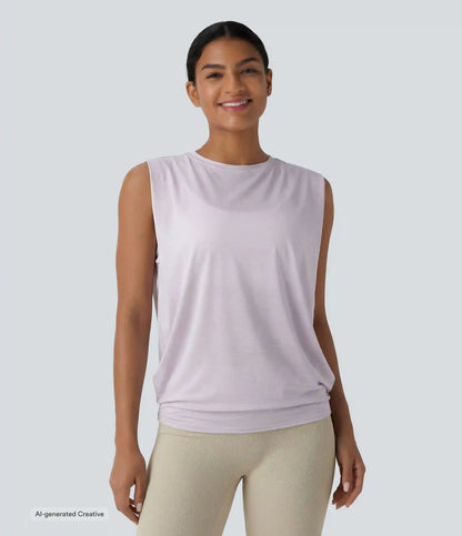 Round Neck Ruched Workout Tank Top
