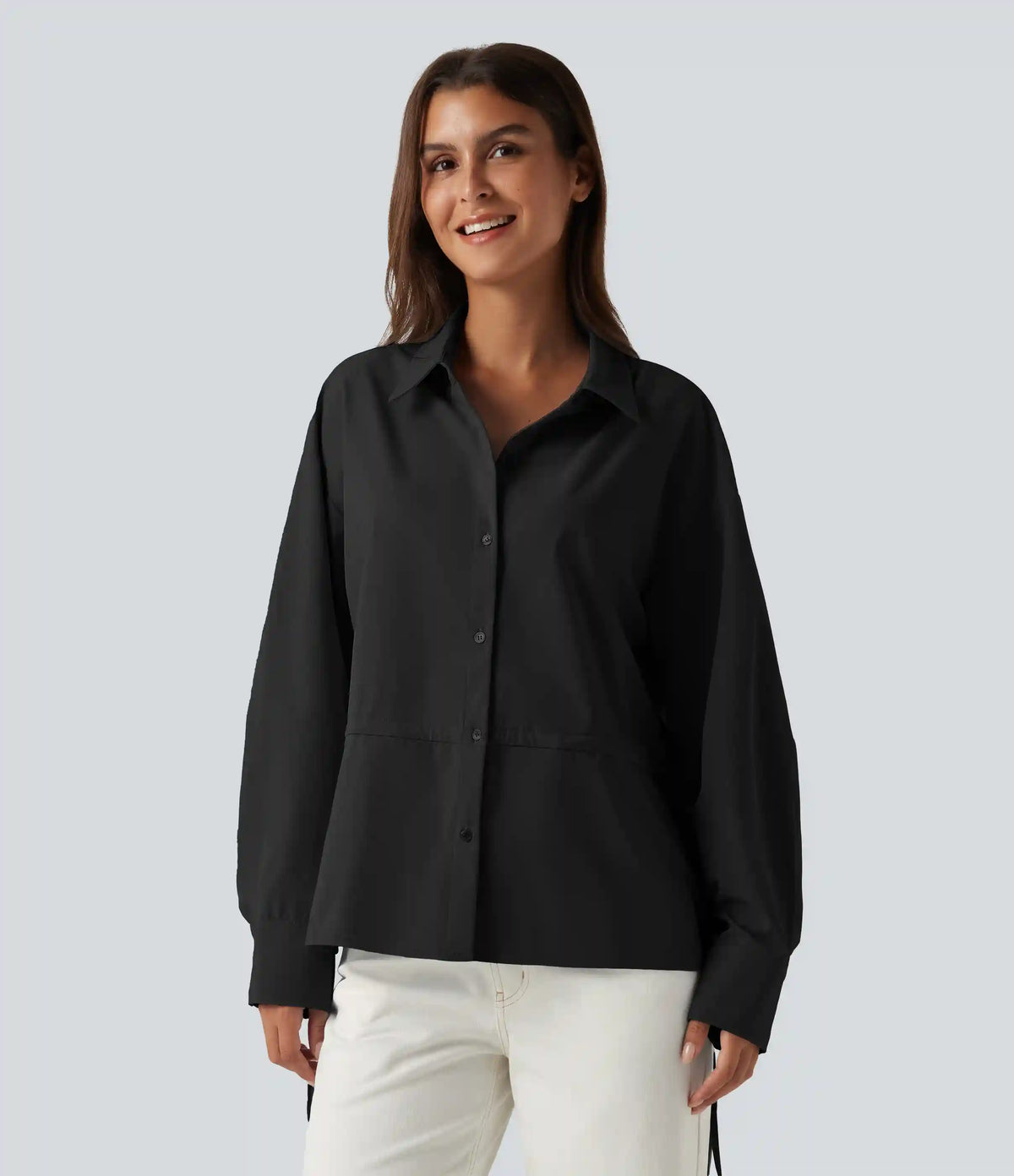 Long Sleeve Ruched Drawstring Casual Shirt