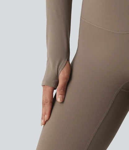 Halara UltraSculpt™ Push-Up Long Sleeve Thumb Holes Crossover Hem Cropped Workout Sports Top