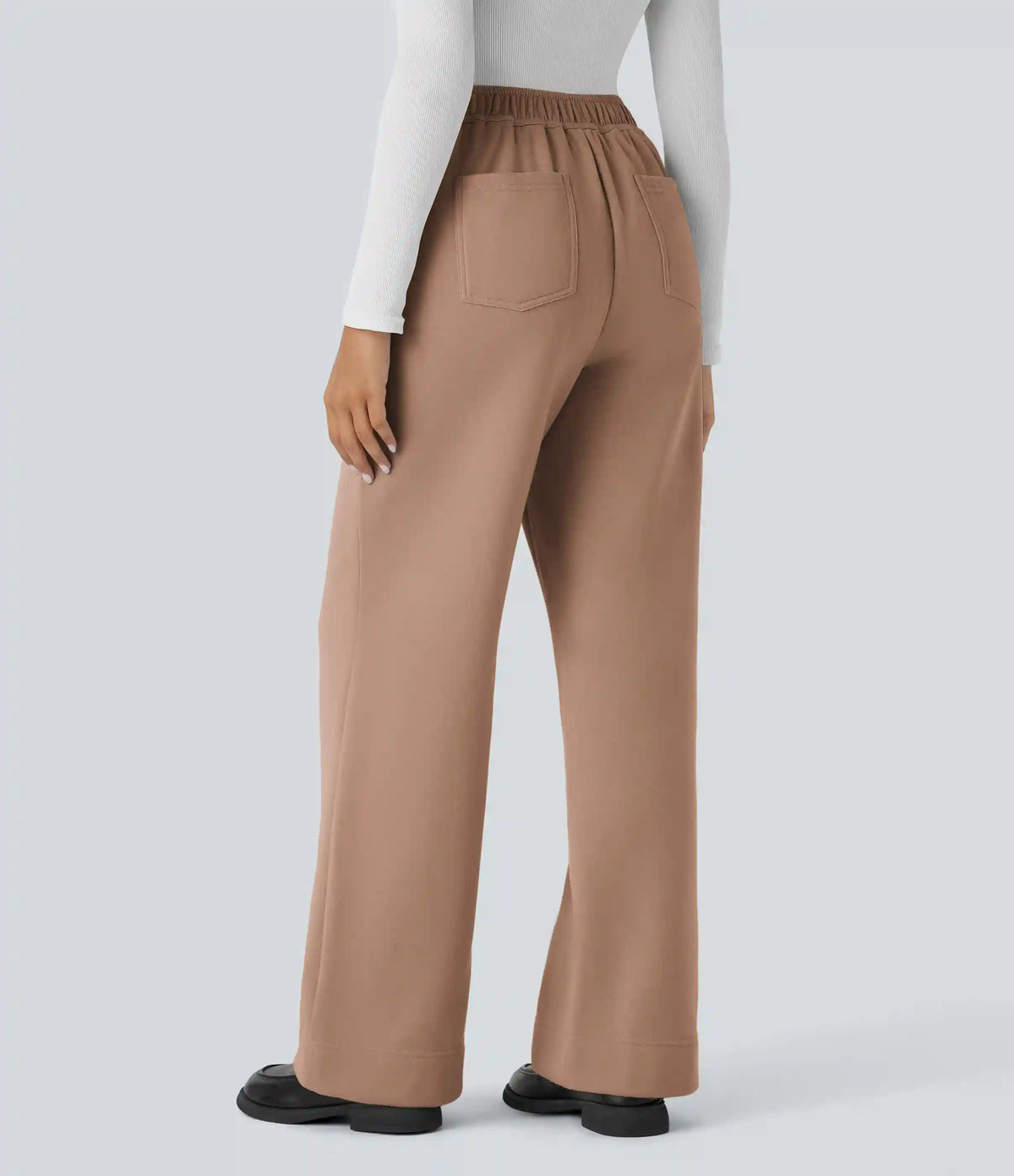 High Waisted Pockets Straight Leg Fleece Casual Pants