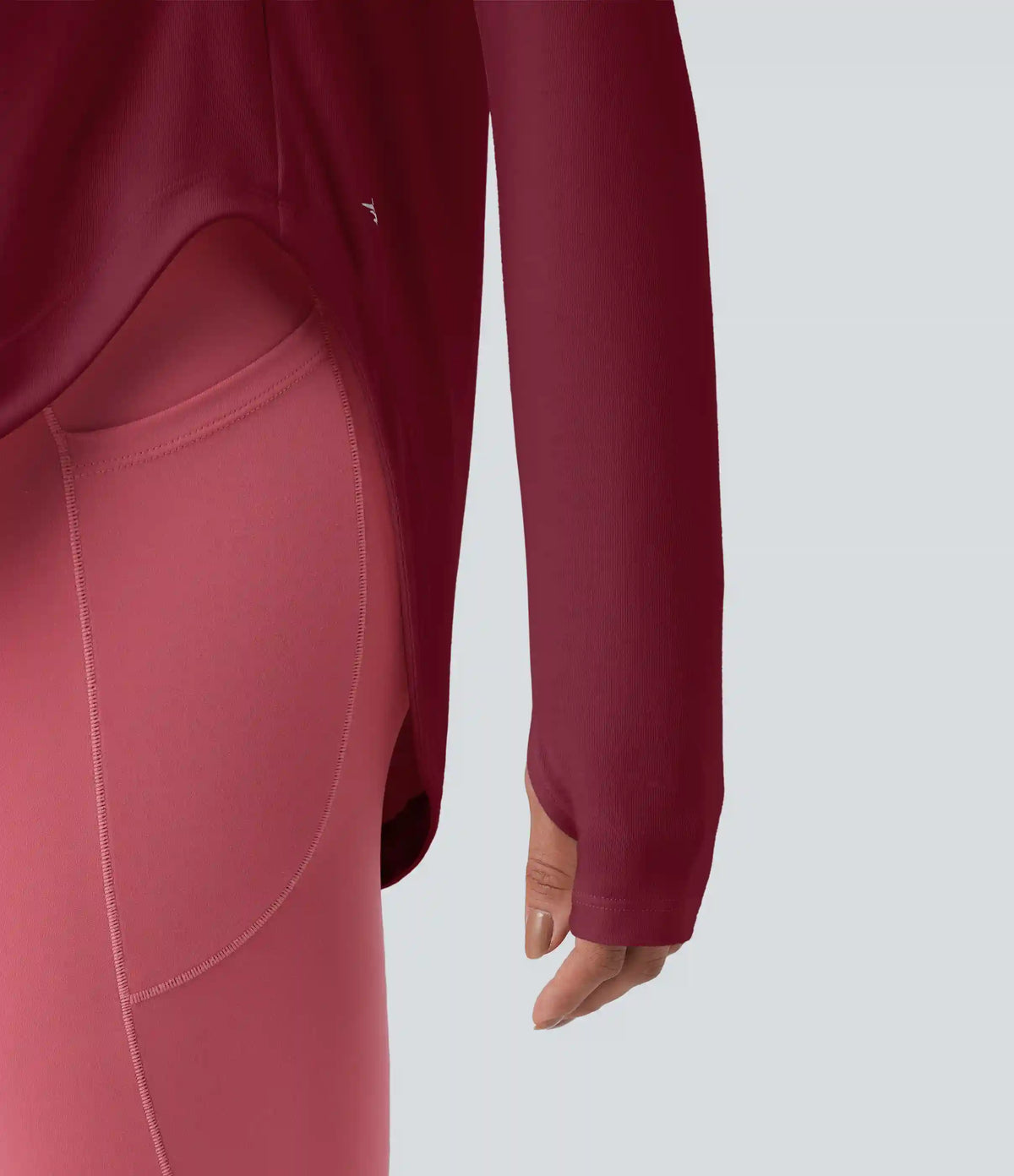 One Shoulder Long Sleeve Thumb Hole Curved Hem High Low Quick Dry Yoga Sports Top-Built-in Bra