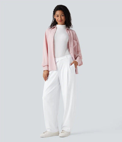 Halara Flex™ DayStretch Asymmetric Mid Rise Barrel Leg Work Pants with Pockets
