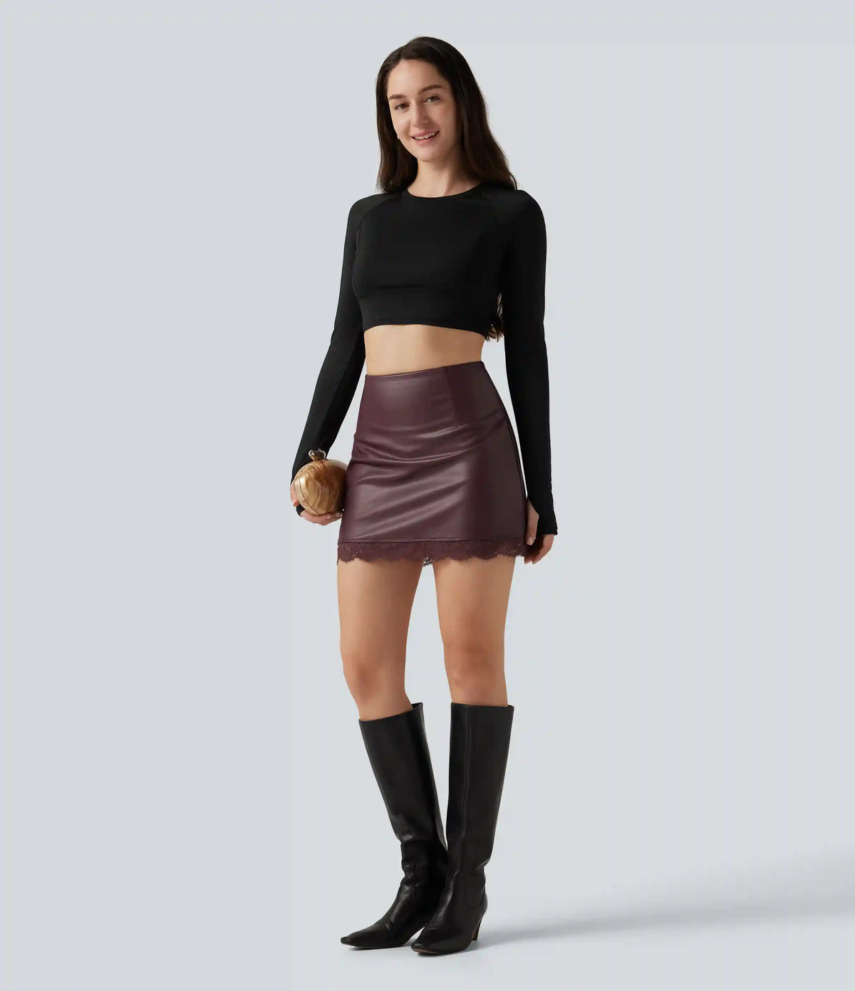 High Waisted Tummy Control Contrast Lace A-Line Casual Mini Skirt with Built-In Shorts