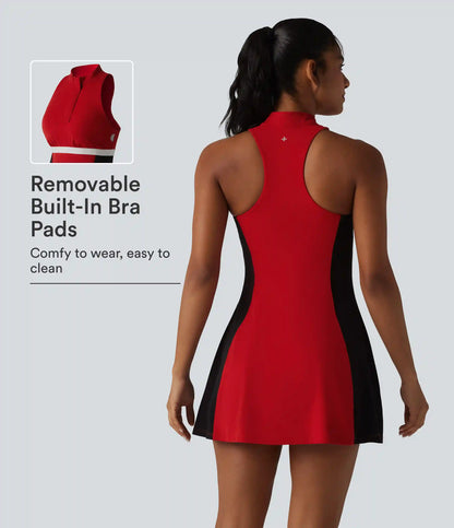 Halara UltraSculpt™ Mock Neck Built-in Bra Racerback Color Block Mini Golf Active Dress