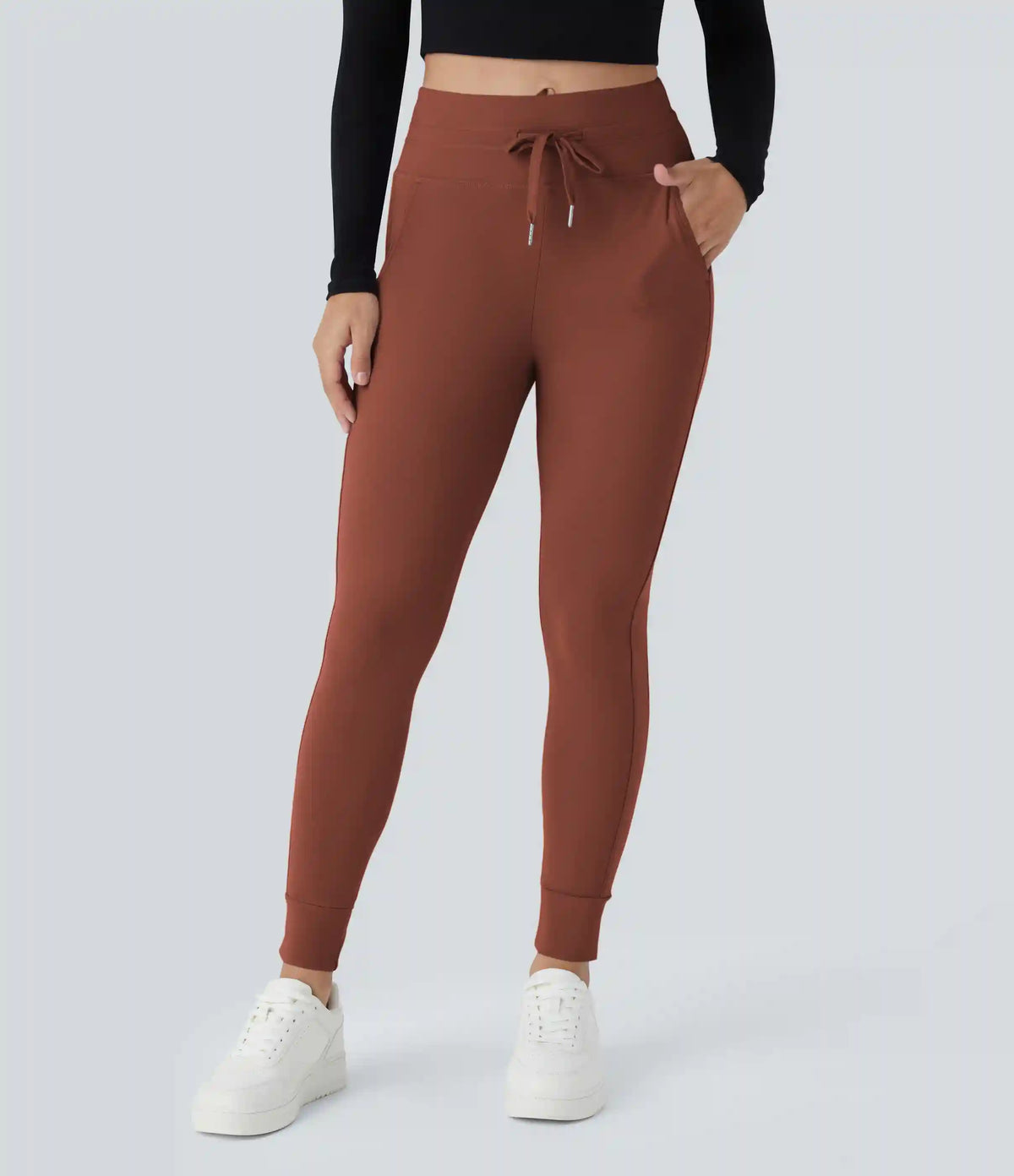 SoftlyZero™ Plush High Waisted Drawstring Pocket Plain Full Length Joggers