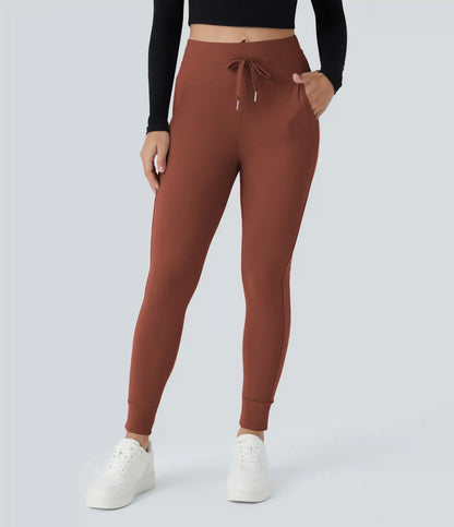 SoftlyZero™ Plush High Waisted Drawstring Pocket Plain Full Length Joggers