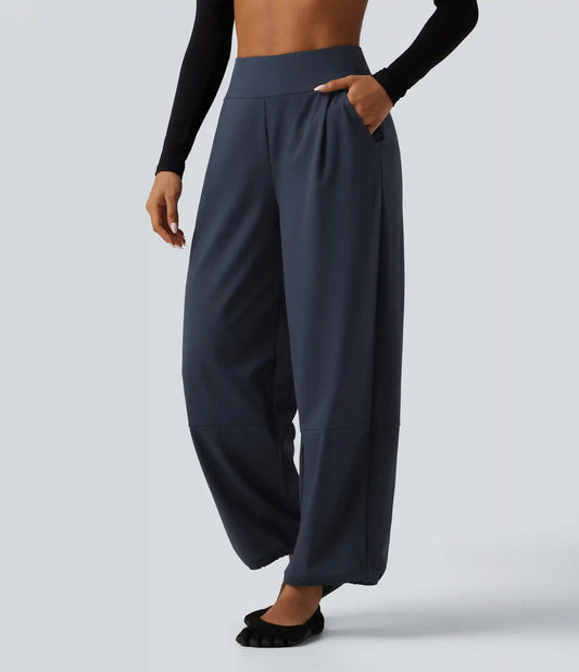 High Waisted Adjustable Drawcord Wide Leg Yoga Pants with Pockets