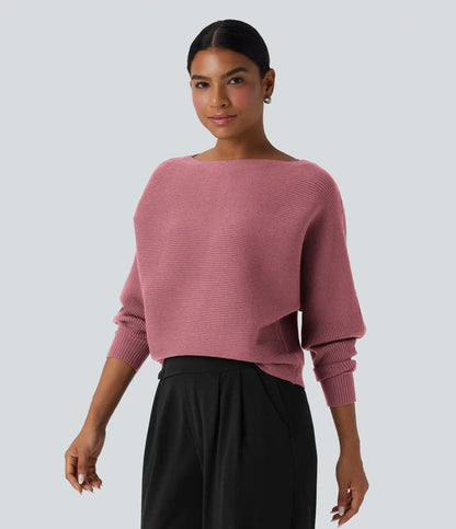 Boat Neck Batwing Sleeve Casual Sweater