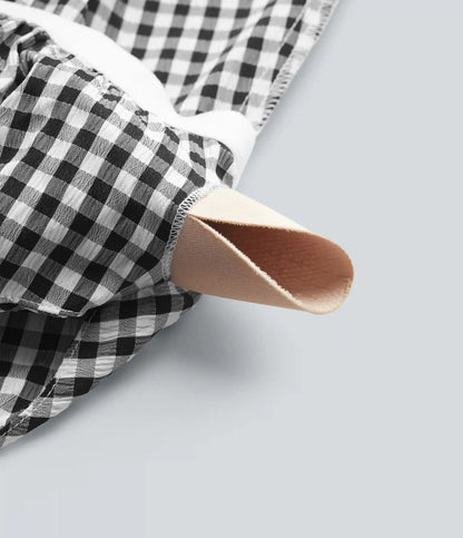 Round Neck Sleeveless Built-in Bra Midi Crinkle Gingham Casual Tank Dress with Pockets