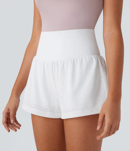 Super High Waisted Tummy Control Perforated 2-in-1 Yoga Shorts