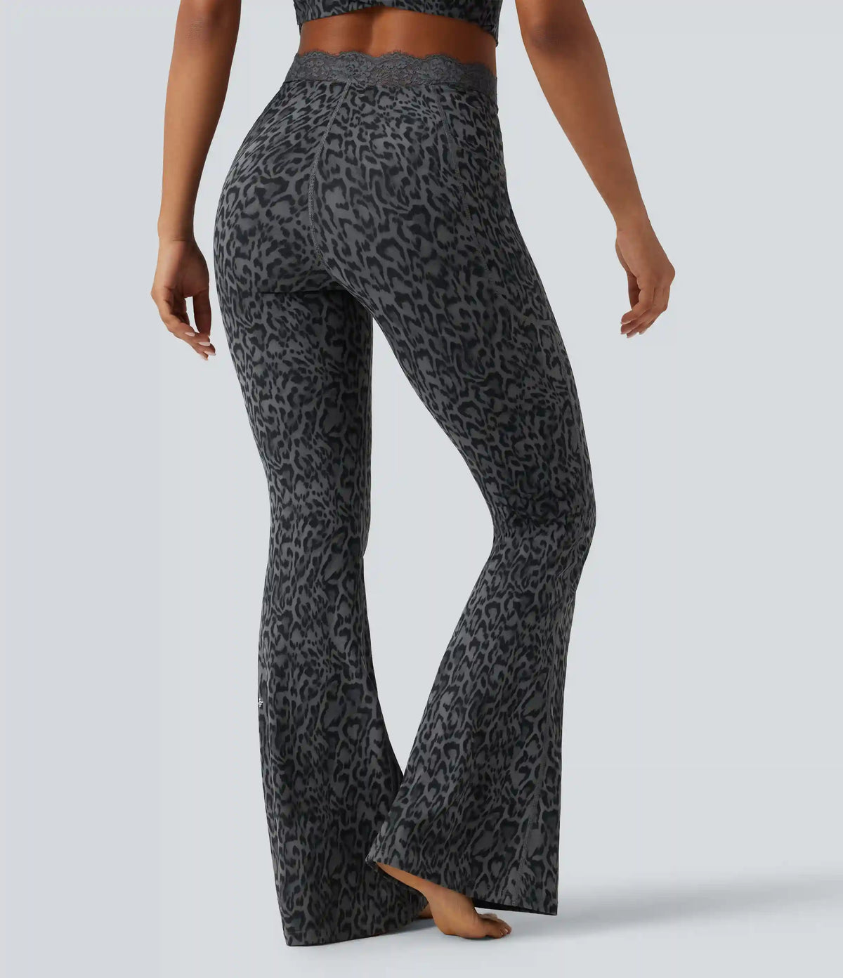 Halara UltraSculpt™ Leopard Print V-Shaped High Waisted Contrast Lace Yoga Flare Leggings with Pockets