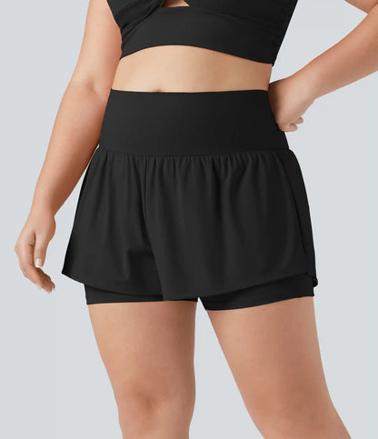 SoftlyZero™ Airy Super High Waisted 2-in-1 InstantCool Yoga Plus Size Shorts 5'' with Pockets