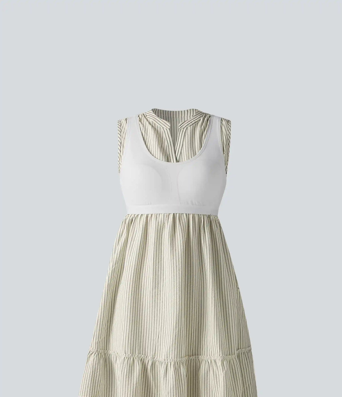 V Neck Built-in Bra Sleeveless Stripe Midi Dress