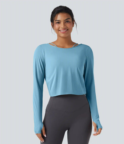 SoftlyZero™ QuickDry Backless Twist-back Long Sleeve Thumb Holes 2-in-1 Yoga Sports Top