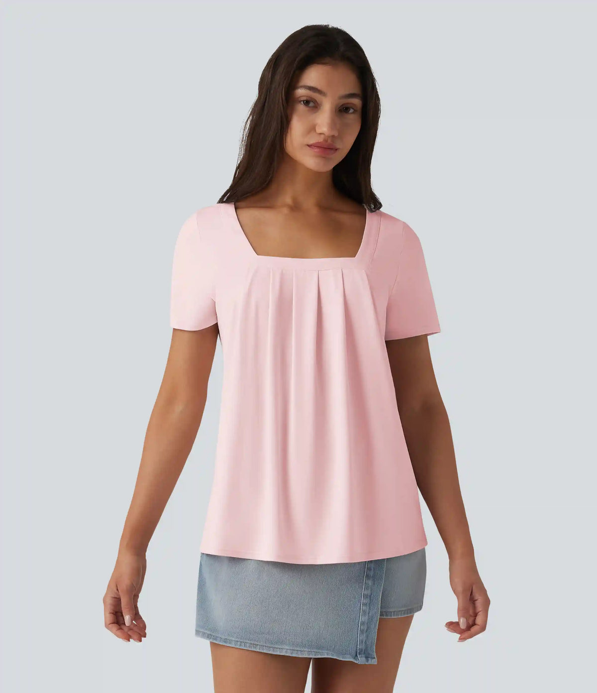 Square Neck Short Sleeve Casual Blouse