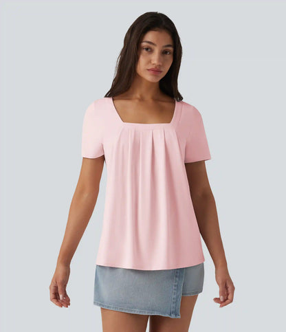 Square Neck Short Sleeve Casual Blouse