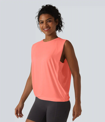 Round Neck Crossover InstantCool Yoga Tank Top-UPF50+