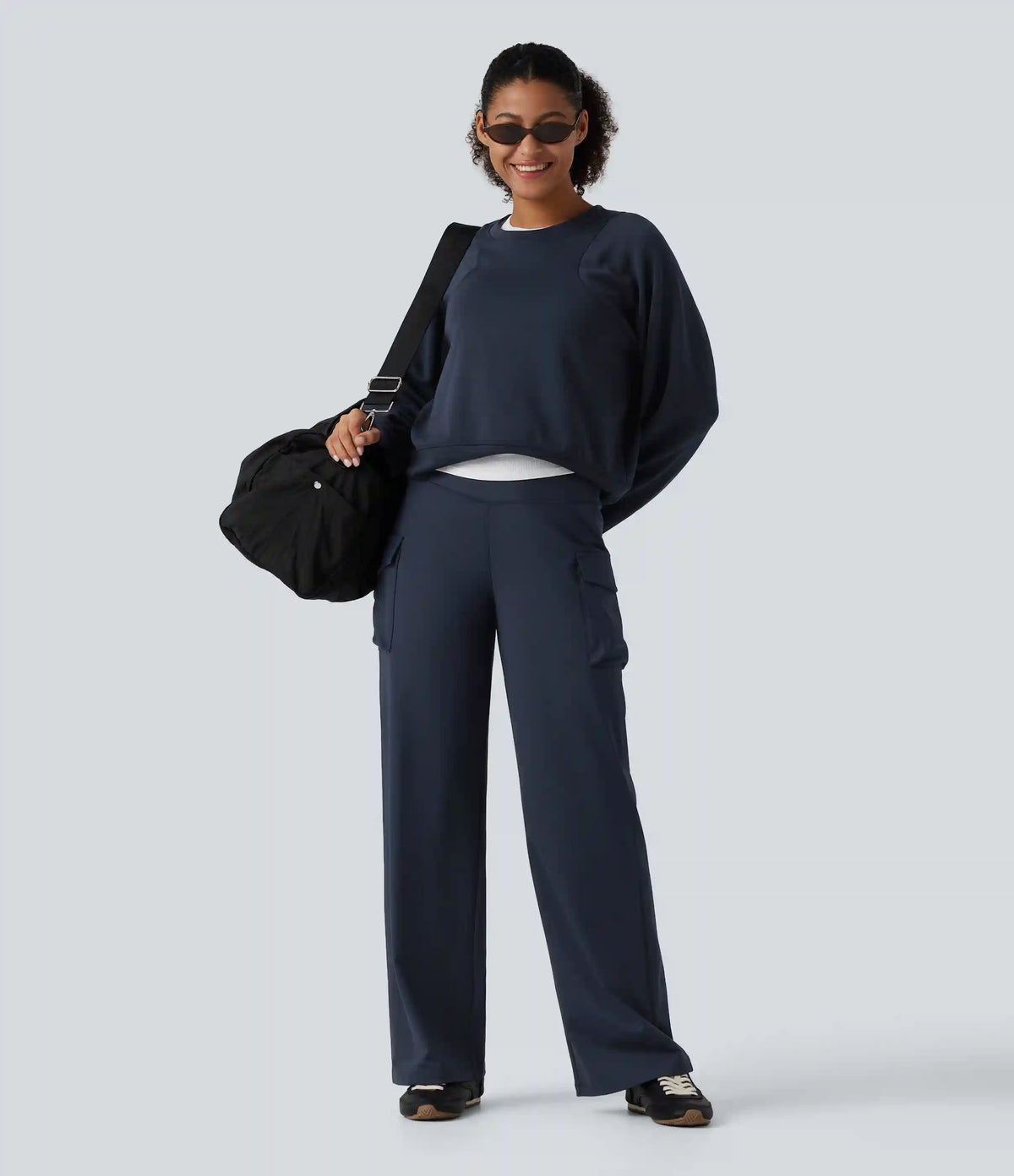 High Waisted Tummy Control Straight Leg Casual Cargo Pants with Pockets