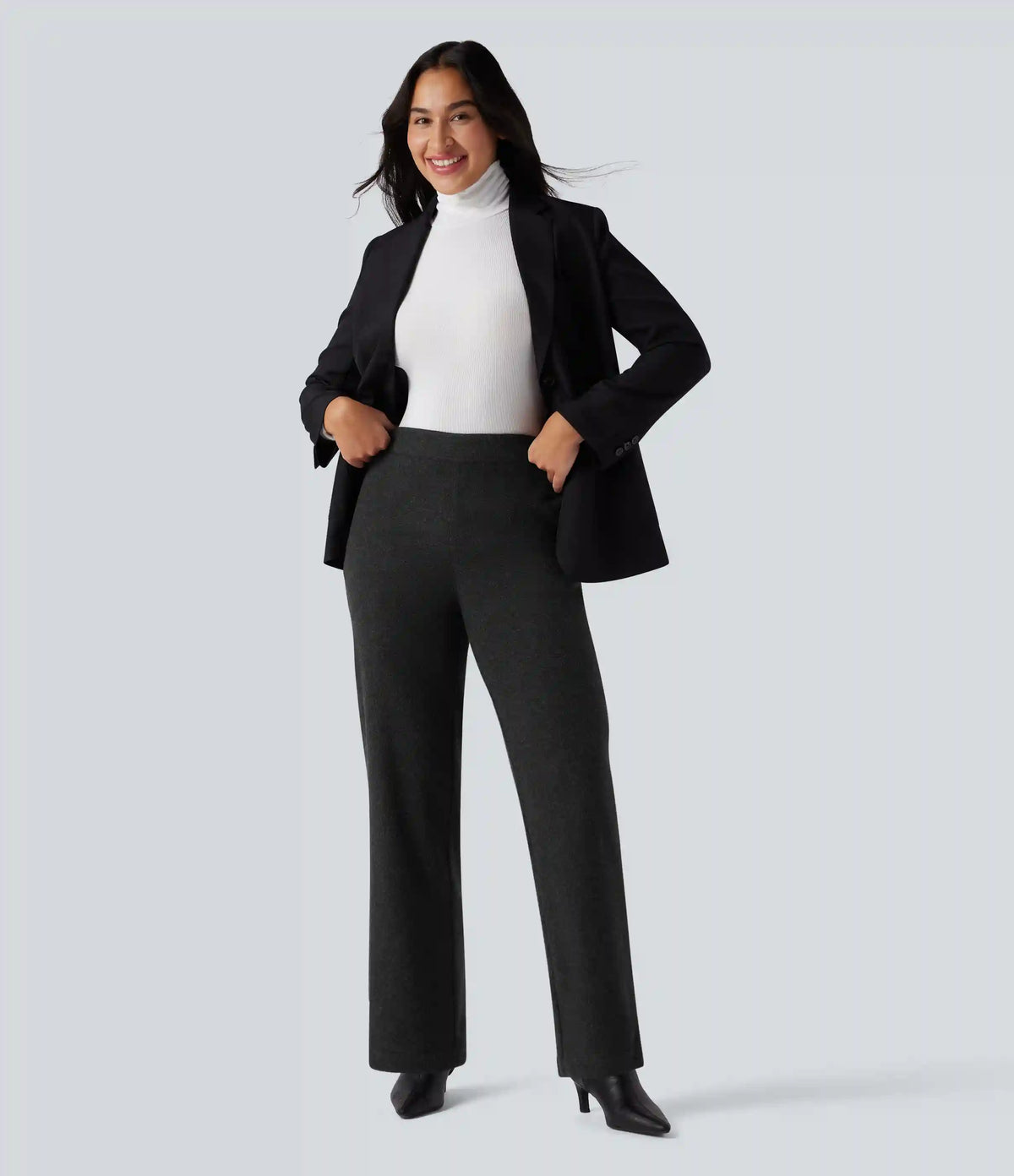 Mid Rise Straight Leg Work Pants with Pockets