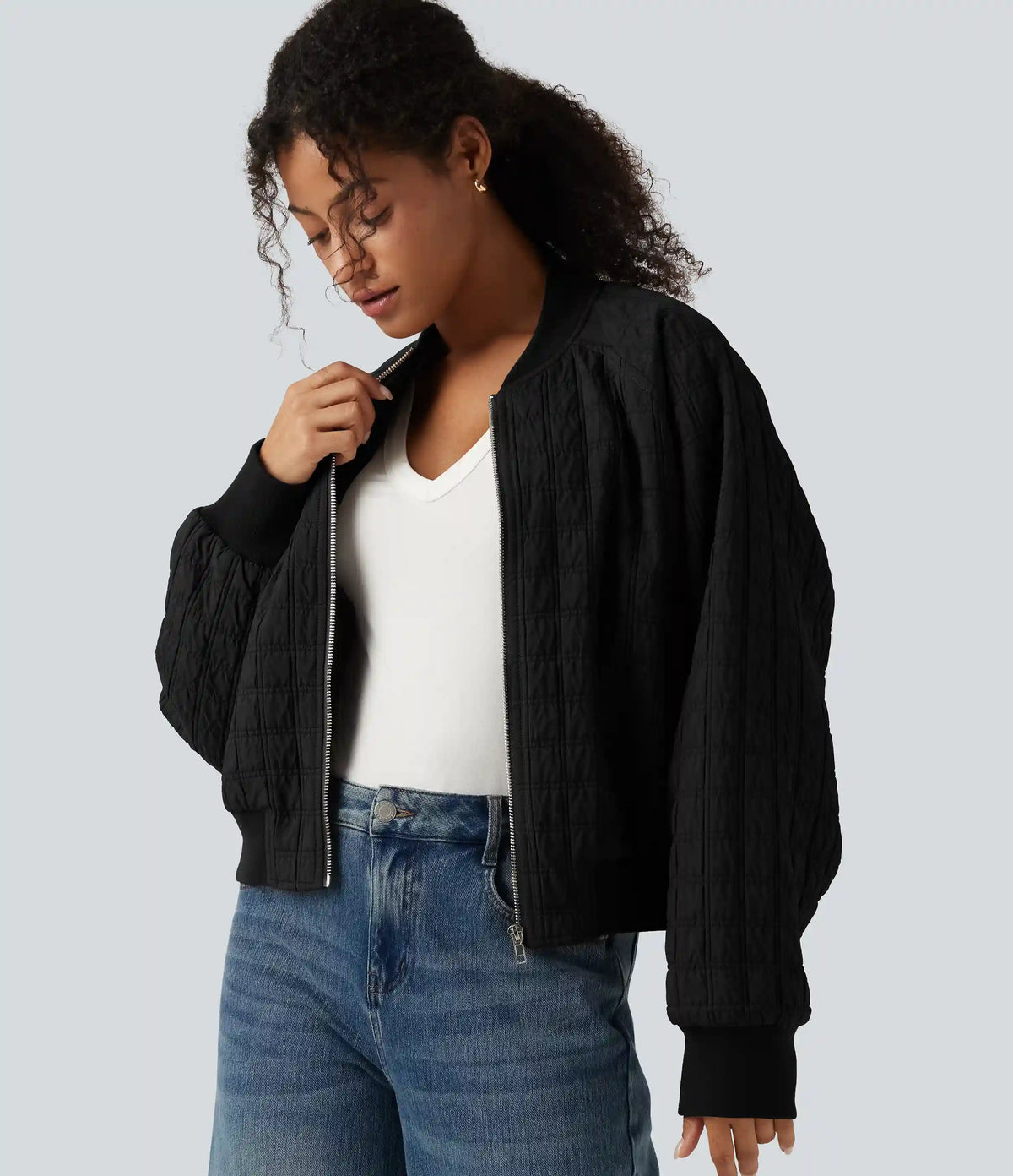 Stand Collar Long Sleeve Casual Bomber Jacket with Pockets