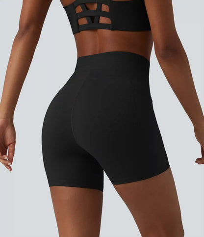High Waisted Drawstring Plain Yoga Biker Shorts 5'' with Pockets