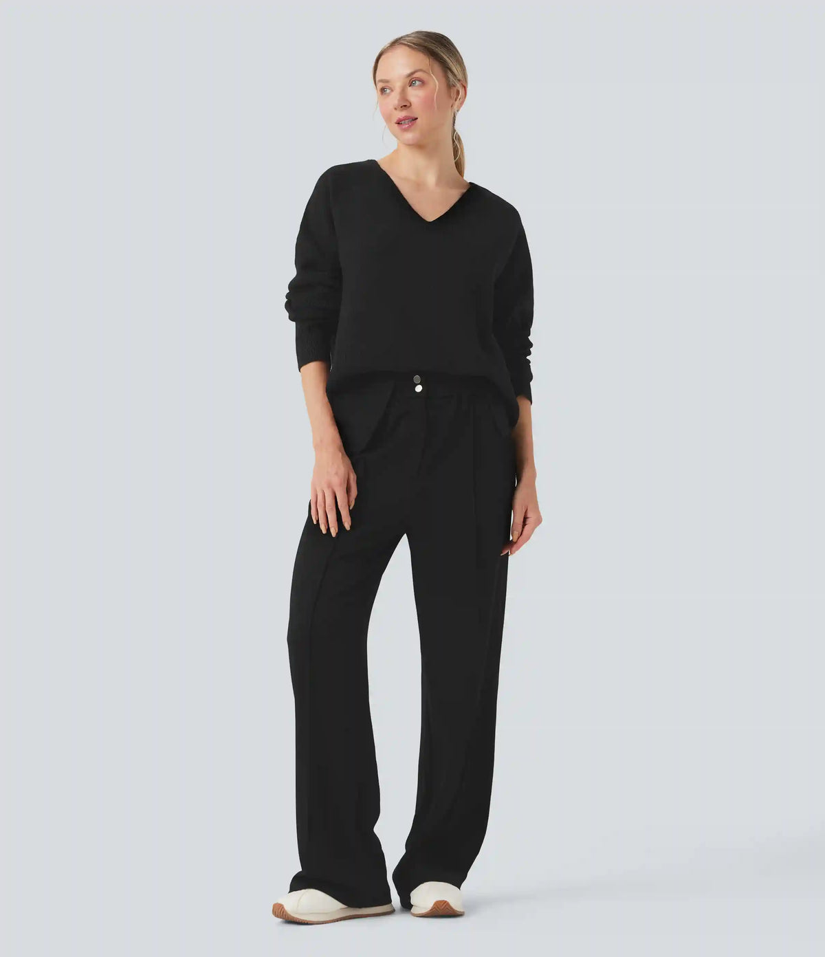 High Waisted Straight Leg Work Pants with Pockets