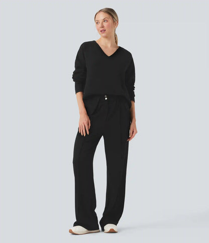 High Waisted Straight Leg Work Pants with Pockets