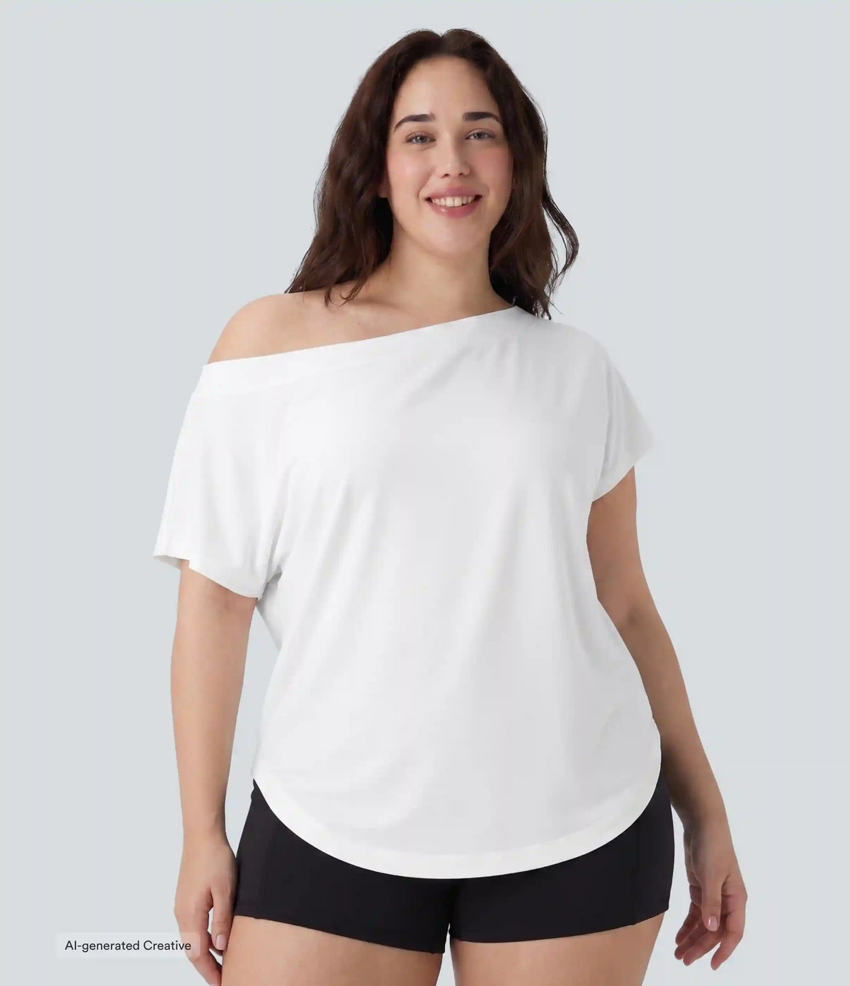 Plus Size One Shoulder Short Sleeve Curved Hem High Low Quick Dry Yoga Sports Top