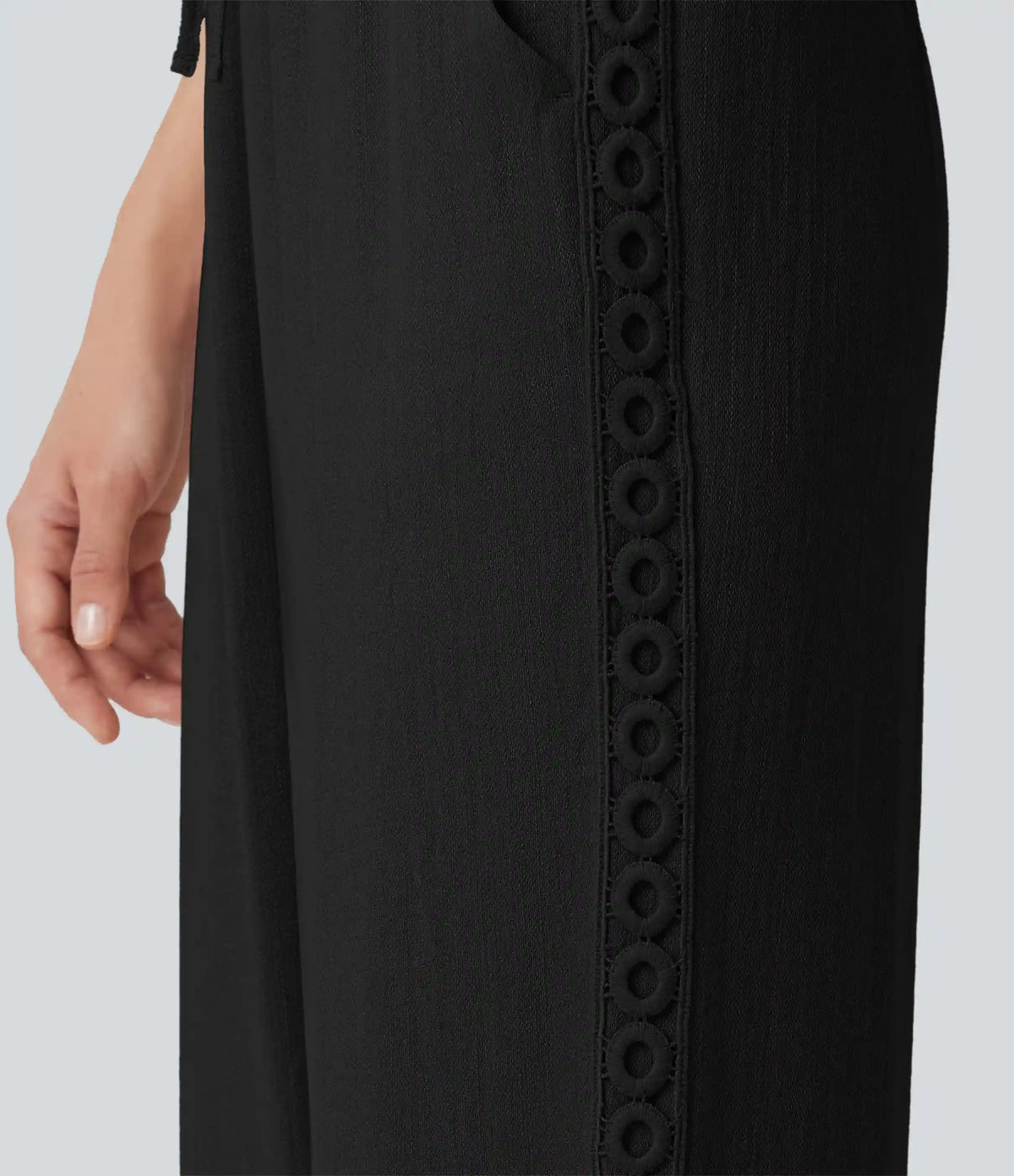High Waisted Drawstring Casual Linen-Feel Pants with Pockets