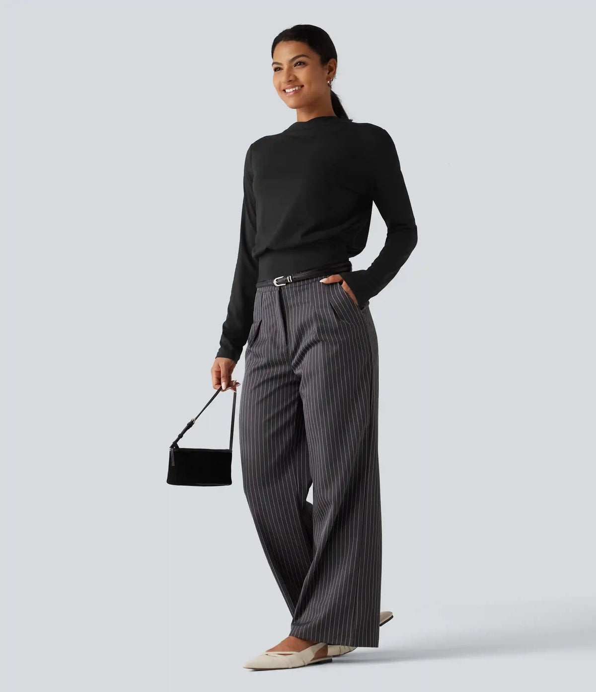 Mock Neck Long Sleeve Boxy Casual Top