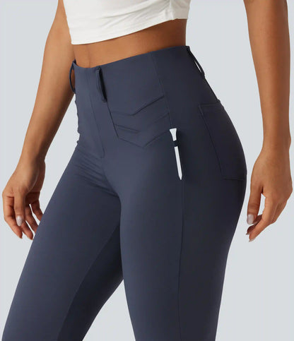 High Waisted InstantCool Quick Dry Flare Golf Pants with Pockets-UPF50+