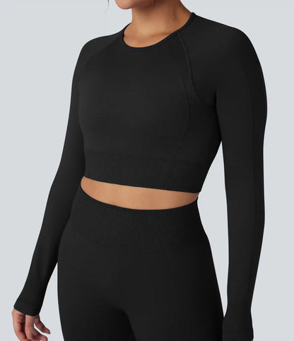 OneForm Seamless Flow Round Neck Long Sleeve Thumb Hole Cropped Yoga Sports Top