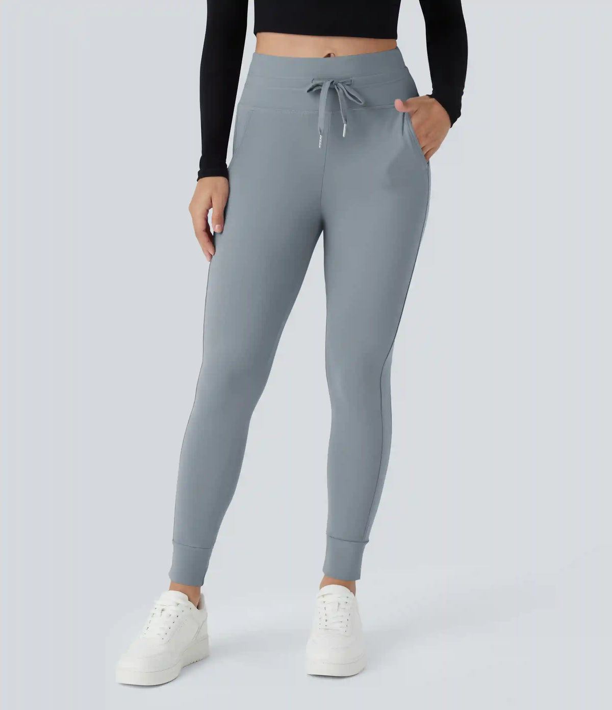 SoftlyZero™ Plush High Waisted Drawstring Pocket Plain Full Length Joggers