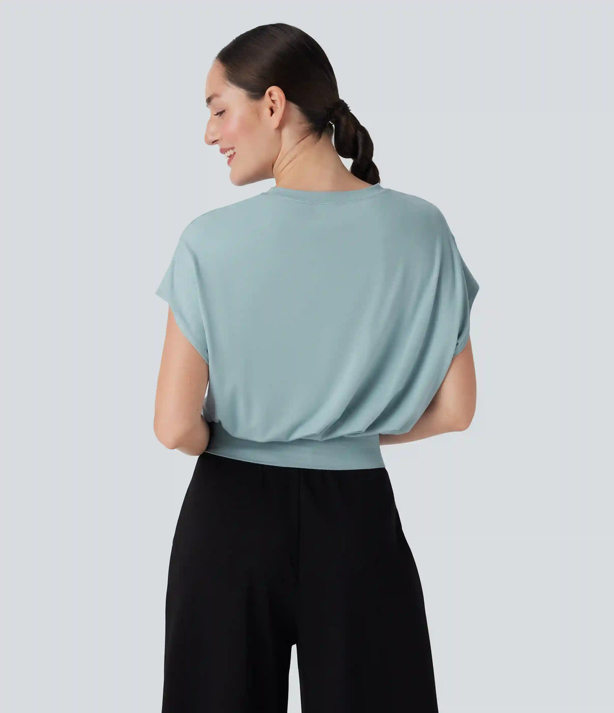 Round Neck Short Batwing Sleeve Work T-Shirt