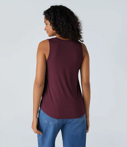 Ribbed Round Neck Basic Casual Tank Top