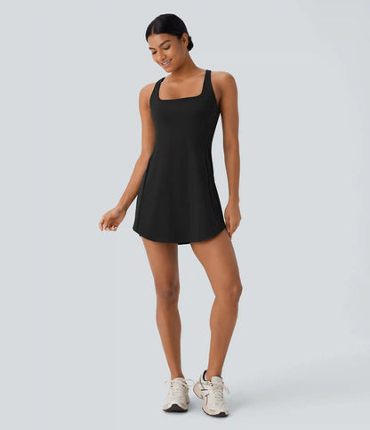 SoftlyZero™ Plush Cut Out Pocket 2-Piece Mini Yoga Active Dress