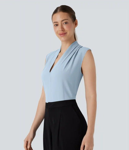 V Neck Sleeveless Work Blouse