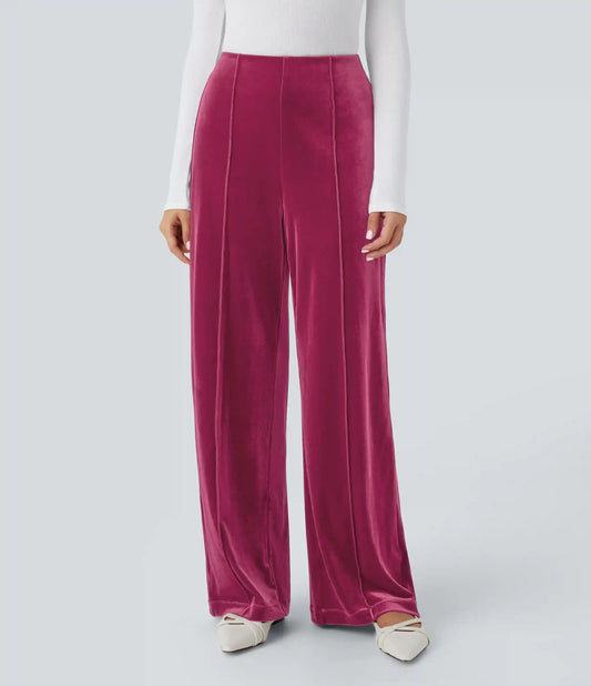 High Waisted Pocket Wide Leg Velvet Casual Pants