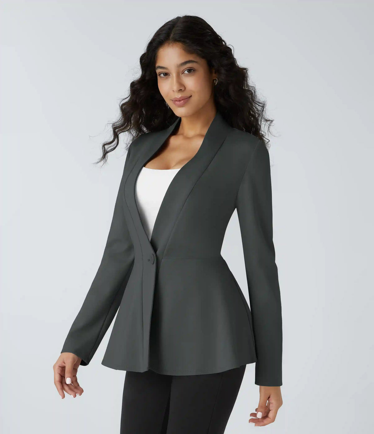 V Neck Single Front Work Peplum Jacket