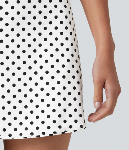 Ultra High-Waist Tummy Control Curved Hem 2-in-1 Polka Dot Golf Mini Skirt with Pockets