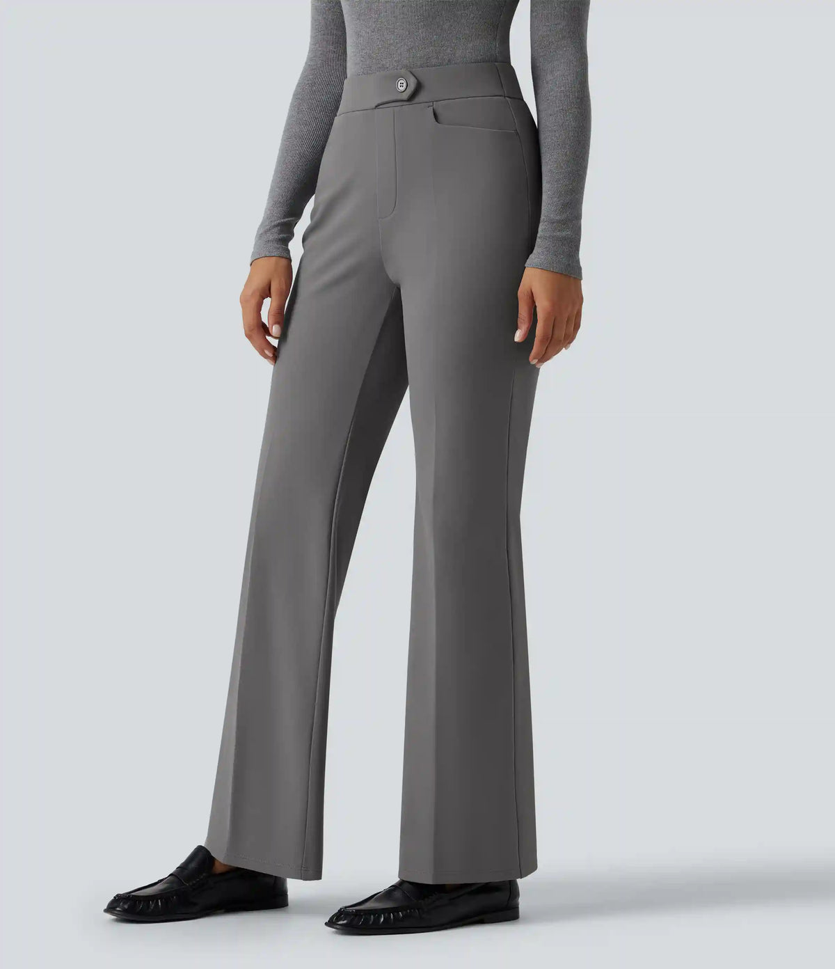 Mid Rise Flare Fleece Work Pants with Pockets